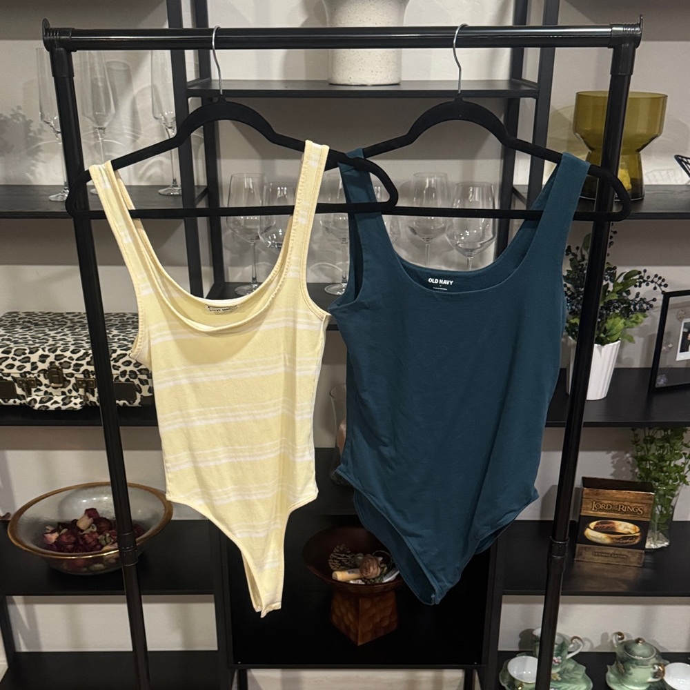 Steve Madden Yellow Striped and Old Navy Teal Bodysuit Set